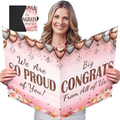 Jumbo Congratulations Greeting Card, Extra Large Rose Gold Card for Group Signing, Big Oversized Congrats Notecard with Envelope for Graduation, Promotion, Achievement, Celebration Party Decoration