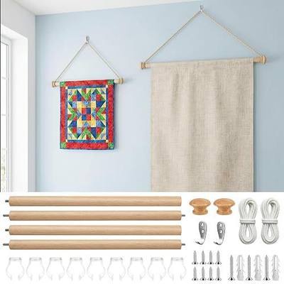 Ajerg 2 Pack Wooden Tapestry Hangers 16 Inch Tapestry Hanging Rod Kit with Cord & Hooks for Bedroom, Dorm, Apartment, Wall Hanging Display Set for Tapestries, Banners & Fabric Art Decor