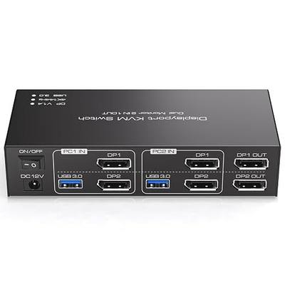 Displayport KVM Switch 2 Monitors 2 Computers 4K@144Hz USB3.0 KVM Switch for 2 Computers Share Dual Displays and 4 USB Devices Support Extended/Copy Mode with Desktop Controller