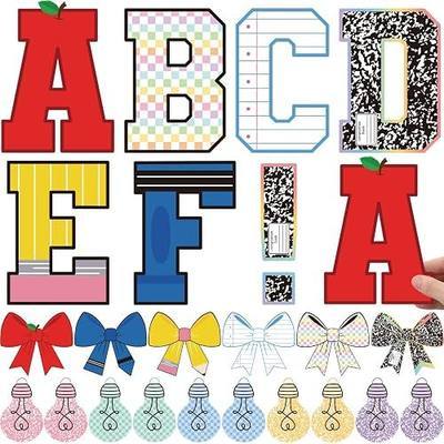 120 Pcs Bulletin Board Letters 6 Inch Large Classroom Bulletin Board Decorations Alphabet Bow Lamp Exclamation Mark Cutouts Letters with Adhesive Dots for Back to School Poster(Mixed)