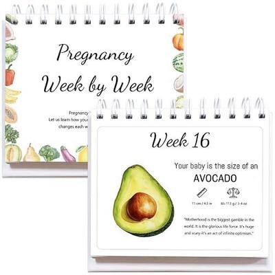 Pregnancy Calendar for Expecting Moms - Weekly Baby Growth Tracker with Fruit & Veg, Baby Size & Quotes & Development Facts, 76-Page Flip Calendar, Pregnancy Gifts for First Time Parents