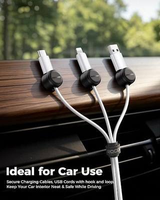 Rocoren 50 PCS Cable Management Kit, 10 Magnetic Rotatable Cable Clips & 40 Reusable Hook and Loop Cord Straps, Cord Holder Organizer Accessories for Under Desk, Nightstand, Home & Office