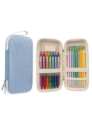 ProCase Slim Pen Pencil Case, Pen Organizer for School Office -Blue | Lightweight Travel Journal EVA Hard Shell Pencil Pouch Bag with Elastic Band, Cute Zipper Pen Holder for Girls, Boys