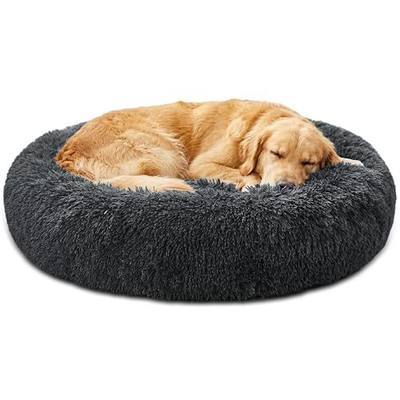 JOLLYVOGUE Calming Washable Dog Beds Large Sized Dog, 36Inch Donut Large Dog Bed with Removable Cover, Anti-Slip Round Fluffy Faux Fur Bed, Fits up to 80 lbs Pets, Dark Grey