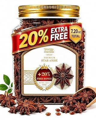 WildSap Emeralds Premium Whole Star Anise - 7.2 oz (204g), 100% Pure Intact Anise Pods for Cooking, Mulled Wine, Chai Tea, Crafts & Simmer Pot