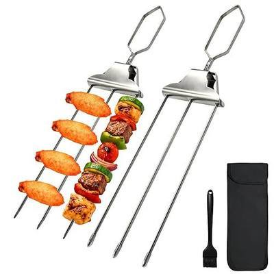 Skewers for Grilling, 3 Way Stainless Steel Grill Skewers with Push Slider & Bag, Reusable for Outdoor Camping