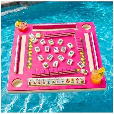 Floating Mahjong Table for Pool,32×32in Pool Float Game Board for Mahjong Poker Dominoes,Hot Tub Float Table with Tile Racks and Cup Holders for Adults,Summer Pool Party Accessories (Pink Lemon)