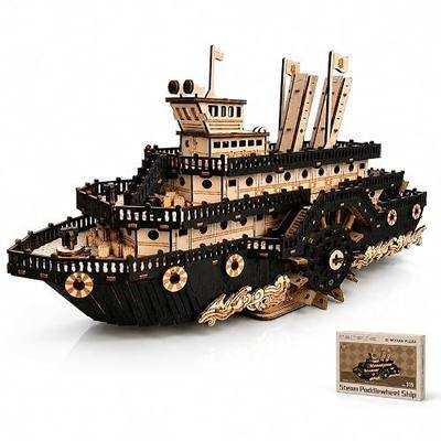3D Wooden Puzzles for Adults,Paddle Steamer Ship Model Kit, Desk Décor,Gift | Wooden Ship Model,Paddle Steamer,Steam Boat,No Glue Required,Rotating Wheel,Desk Decor,Home Decor,Gift for Men,319 PCS