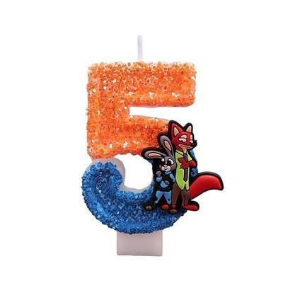 Zootopia2 Birthday Number Candles for Cake, Cute Number Candle Decorations, Cartoon Cake Topper, Cupcake Topper Birthday Party Decorations Supplies Favors (5)