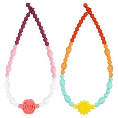 Flower Chew Necklaces for Sensory Kids 2 Pack, One-Piece Silicone Chewelry for Nail Biting Prevention, Sensory Fidget Necklace for Kids & Adult with ADHD & Autism, Classroom Chew Toys for Toddlers