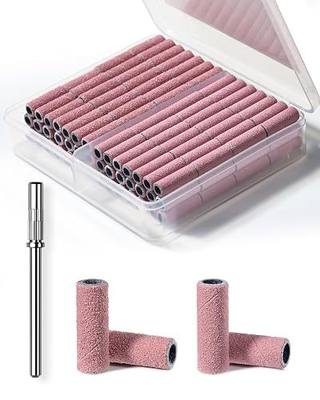 Makartt Nail Drill Bits Sanding Bands - 100 Pcs 180/240 Grit File Set with 3.1mm Mini Mandrel for Acrylic Gel Manicure and Pedicure Pink
