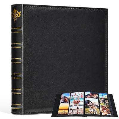 Photo Album 4x6, 600 Pockets, PU Leather, Black | Arched gilded spine, holds 360 horizontal & 240 vertical photos, acid-free, suitable for wedding or family