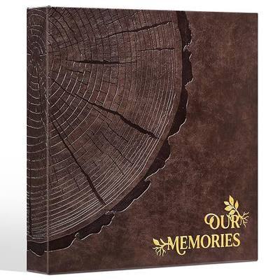 Photo Album 4x6, 600 Pockets, Tree Ring Pattern, Brown | PU leather cover, holds 360 horizontal & 240 vertical photos, acid-free, for family or wedding