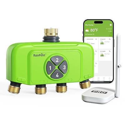 RAINPOINT WiFi Smart Sprinkler Timer, Outdoor Garden Hose Water Timer with Solid Brass Inlet & Outlet, Custom Irrigation Programs via App, Voice Control, Green