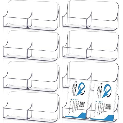 8 Pack Vertical Business Card Holder, Clear Acrylic 2 Pocket Desktop Business Card Holder, Multiple Cards Display Stand for Home, Office, and Exhibition, up to 100 Cards