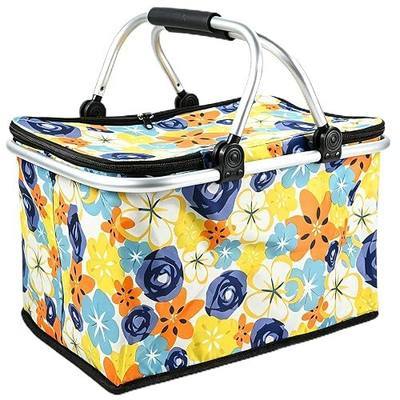 24L Foldable Insulated Picnic Cooler Basket Shopping Bag | 24L Collapsible Thermal Basket Convenient for Picnic Travel Grocery and Food Delivery