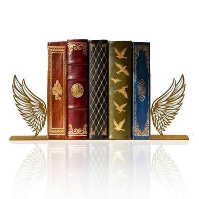 Gold Angel Wings Metal Bookends – Decorative Metal Book Ends for Shelves, Cute Gold Book Holders, Unique Book Stoppers for Home Decor (8.1" x 1.2" x 5.1")