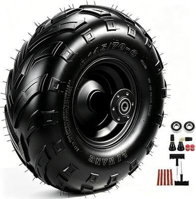 145/70-6 Tires and Mini Bike Wheels Rims Kit for CT100U GMB100 DB30 | 6" Mini Bike Wheels and Tires Kit Replacement for Coleman CC100X Mega Moto 80cc MM80 MBX10 Minibike Parts Rear V-Tread Tire