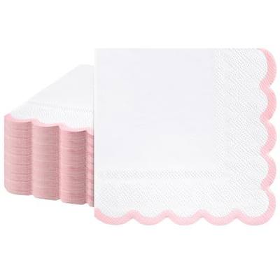 80 Pcs Pink Cocktail Napkins, 3 Ply Pink and White Scalloped Napkins Disposable Dessert Beverage Napkin Cute Dinner Napkin for Baby Bridal Shower, Birthday, 5 x 5 Inch