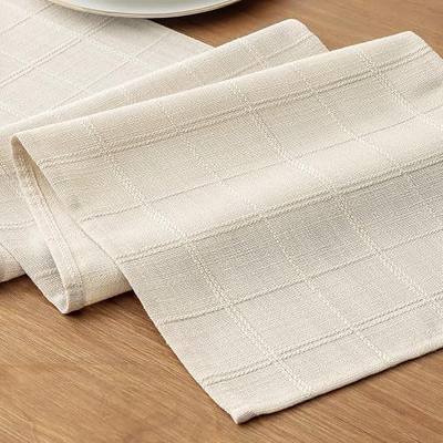 Linen Textured Table Runner, Ivory Table Runners 90 Inches Long | Raised Grid Embroidery Design, Machine Washable, Farmhouse Neutral Checked table runner, Dresser Kitchen Dining Table Decor