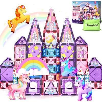 Magnetic Tiles Unicorn Toys for Girls Kids, Princess Magnetic Blocks Castle | Includes 4 Unicorns, Princess Castle Building, STEM Toddler Sensory Kids Toys, Birthday Gifts Girl Toys for Ages 3 4-5 6-8