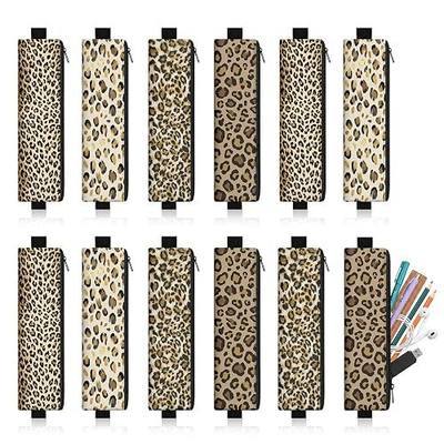 Elastic Pen Holder for Notebook, Leopard Cheetah, 12 Pack | Anima PU Leather Pencil Case Zipper Bag for Journals Planner Book