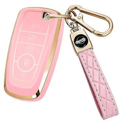 for Ford Key Fob Cover with Keychain, Durable Soft TPU Key Case Shell Compatible with Expedition Explorer Mustang Maverick Bronco F-150 Ranger Escape Edge Lincoln 2018-2026, Gold-Pink