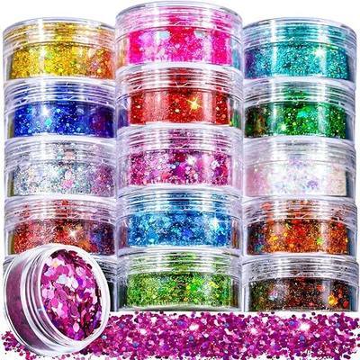 Holographic Chunky Glitter, 16 Jars Craft Glitter for Resin Art Crafts, Cosmetic Glitter for Hair Body Face, Sparkles Sequins for Crafts, Jewelry Keychains Party Decorations
