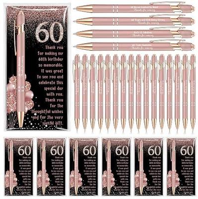 Feifeiya 24 Sets 60th Birthday Party Favor for Guest Anniversary Party Favor Rose Gold Ballpoint Pen for Touch Screens 4 Styles Pens with Thank You Card for Women Birthday Souvenirs Return Gifts