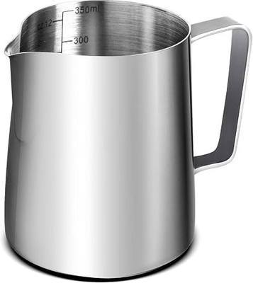 AMZCHEF Milk Frother Cup, 12oz/350ml 304 Stainless Frothing Pitcher | Milk frother cup, 12oz/350ml 304 stainless milk frothing pitcher with clear scale and V-spout for latte art