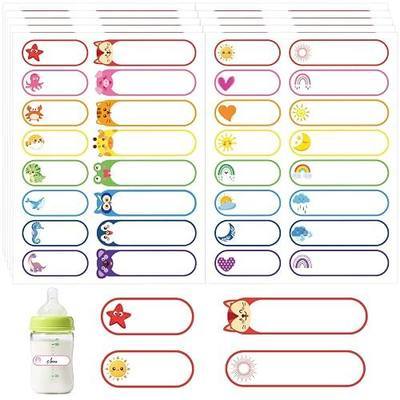 608PCS Daycare Labels, Bottle Name Labels for Kids (Animals+Weather) | Waterproof Labels for Bottles | Baby Name Label | Nursery and Preschool Essentials