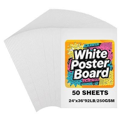 50 Sheets White Poster Board, 24" x 36" – 250 GSM Blank Large Poster Paper for Art Display, Classroom Use, School Craft Projects, Signs, and Project Presentations
