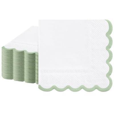 80 Pcs Sage Green Cocktail Napkins, 3 Ply Sage Green and White Napkins | Disposable Dessert Beverage Napkin Cute Scalloped Paper Napkin for Wedding, Baby Bridal Shower, Birthday, 5 x 5 Inch