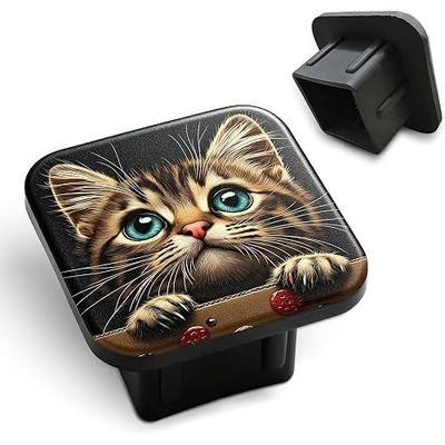 Hitch Cover Cute Tabby Kitten with Big Eyes Square Towing Hitch Covers 2” Heavy Duty Trailer Hitch Tube Cover Plug Cap Rubber for Most Vehicles SUV