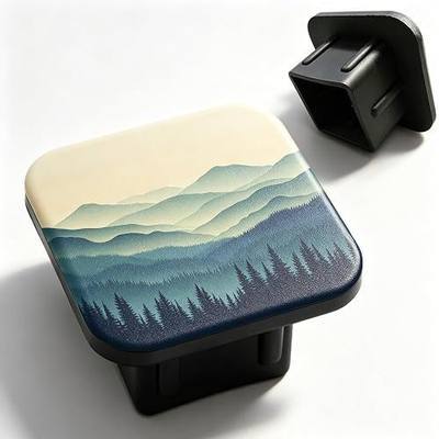 Mountain Hitch Receiver Cover 2" Nature Forest Hill Trailer Hitch Cover Tube Cap Rubber Universal 2 Inch Receiver Plug for Pickups Trucks Cars Suvs