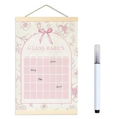Pink Bow Baby Shower Decor Guess The Due Date Baby Shower Game,Babies Party Decoration,Babies Activity Guest Book Nursery Hanging Decoration,Gender Reveal Party Supplies