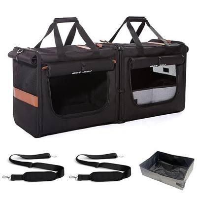 Large Cat Carrier for 2 Cats, Soft Sided Folding Pet Carrier with Litter Box, (16.5" x2) x12.6"x15.5" Dual Cabin with Zipper Locks, Comfortable Design for Travel