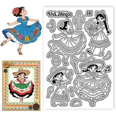 Mexican Girl Pattern Clear Stamps Dancing Girl Silicone Stamp Seal Transparent Stamps for DIY Scrapbooking and Card Making Paper Craft Decor, 6.3x4.3 Inch