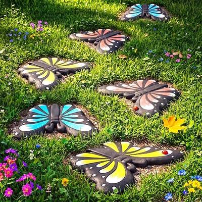 Landical 6 Pcs Stepping Stone Garden Stepping Stones Walkway Decorative Stone for Garden Decor Outdoor Flower Beds Yard Decorations (Butterfly)
