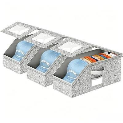 3 Pack Hat Storage Box for Baseball Caps, Stackable Hat Storage for Baseball Caps with Clear Window Lid, Flip-Top Access, Space-Saving Hat Box for Closet