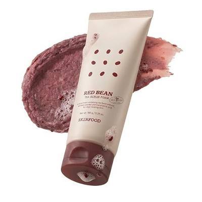 SKINFOOD Red Bean Scrub Foam Cleanser, Korean Exfoliating Face Wash with Red Bean Granules, Deep Cleansing & Smooth Skin Texture Care, Tranexamic acid, Vegan, 150g/5.29 oz