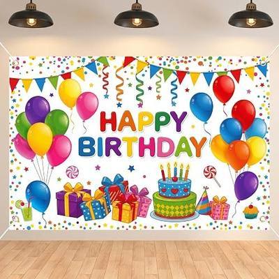 Happy Birthday Backdrop Banner for Photo Booth, Large 59 x 39 Inches Photography Background with Ribbon, Indoor Outdoor Wall Decorations for Party Supplies (Colorful)