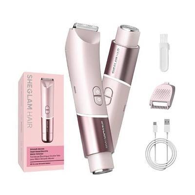 SHEGLAM Bikini Trimmer for Women-2-in-1 Electric Razors with Exfoliating & Dual Head Shaver, Ceramic Hypoallergenic Blade, IPX7 Waterproof, 2 LED Light, USB-C Rechargeable Cordless Body Hair Trimmer