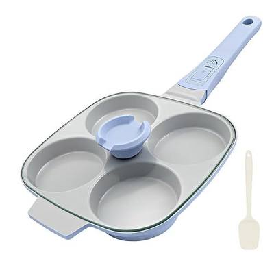 RANX INGST 4-Cup Egg Pan with Lid, Nonstick Ceramic Egg Frying Pan with Detachable Handle, Pancake Pan Induction Compatible - Blue