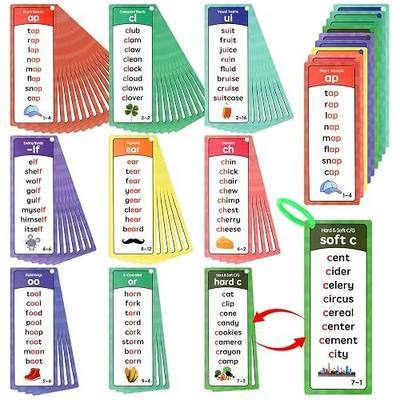 Phonics Flash Cards for Kids Ages 4 to 8, 60 Cards with Over 900 Words | 117 phonics groups, color coded sound categories, word families, decoding, spelling, preschool, kindergarten, and homeschool
