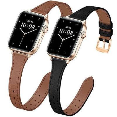 JR.DM 2 Pack Slim Leather Bands for Women Compatible with Apple Watch 40mm 42mm(S10/11) 41mm 38mm, Soft Top Leather Watch Thin Straps Replacement for iWatch Series 11/10/9/8/7/6/5/4/3/2/1/SE