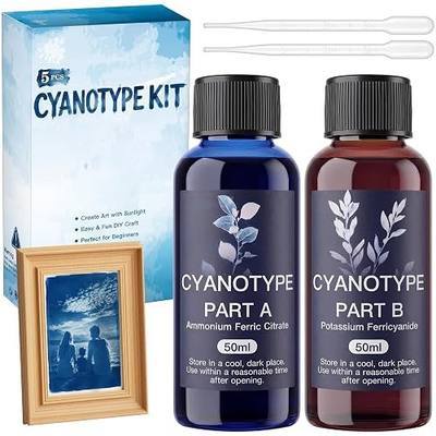 Cyanotype Kit, 5pcs Cyanotype Solution Set with Cyanotype Part A and B, Sun Printing Sensitizer Kit for Summer Blueprint Crafts Beginners & Artists