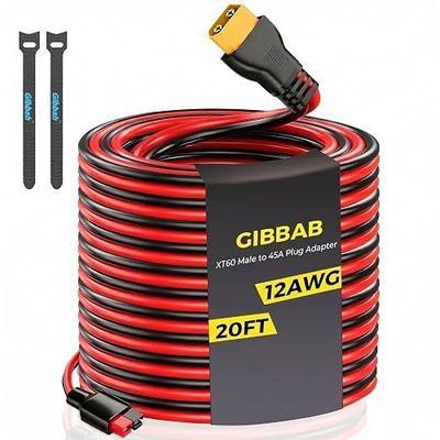 20FT 12AWG XT60 Male to 45A Plug Adapter, Solar Extension Cord | Red Black Pure Tinned Copper Charging Connector Cable, IP68 Weatherproof Waterproof Panel Portable Power Station LiFePO4 RC