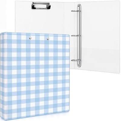 Colarr Blue Gingham 3 Ring Binder 1.5 Inch with Clipboard Interior Pockets, Cute Preppy Round Ring Binder for Office Supplies & File Folder Organization