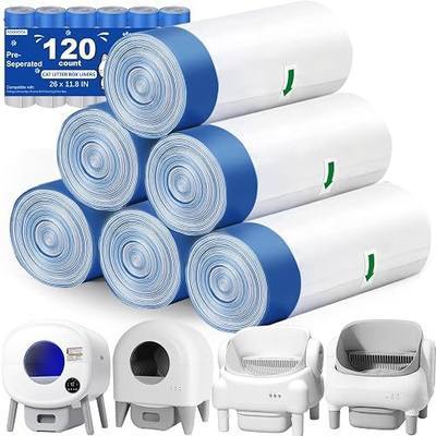 Automatic Litter Box Bags 26"x11.8" for Cmg Fmo Fstg Paru, Pre-Separated | 120 Count, Prevent Leaks, Unscented, Easy to Tie, 9-11 Gallons Capacity, Can Hold Clumping Litter, for Multi-Cat Households